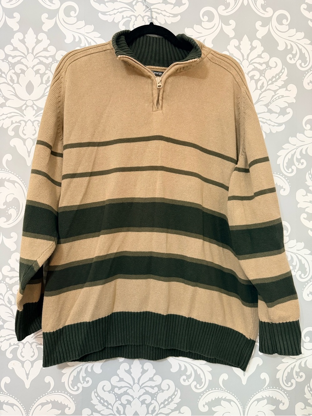 💫4/$25 • George Tan & Dark Green Quarter-Zip Stripe Sweater